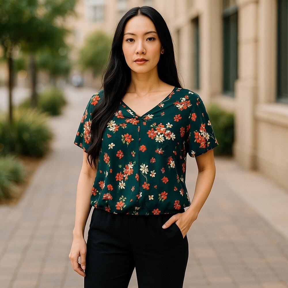 Madewell Floral Oversized Blouse XXS V-Neck Relaxed Fit Boho Chic Lightweight